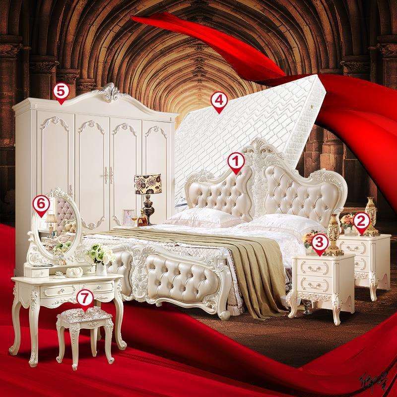 豪华主卧大床榻榻米软包欧式全套家具韩豪华大床衣柜主卧家具