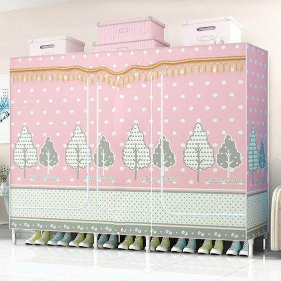 全封闭简易布衣柜钢管加粗加固加厚全钢架双人密封家用特大号拉链