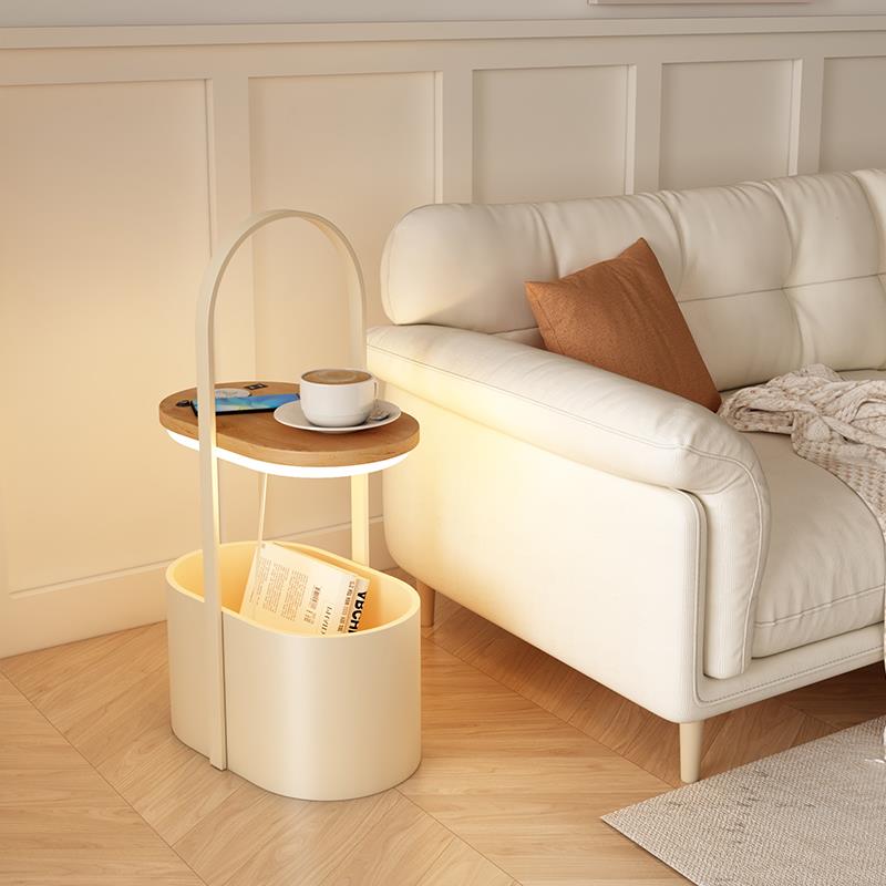 2I奶油风沙发边几客厅置物架铁艺角几卧室床头柜氛围感小茶几一体
