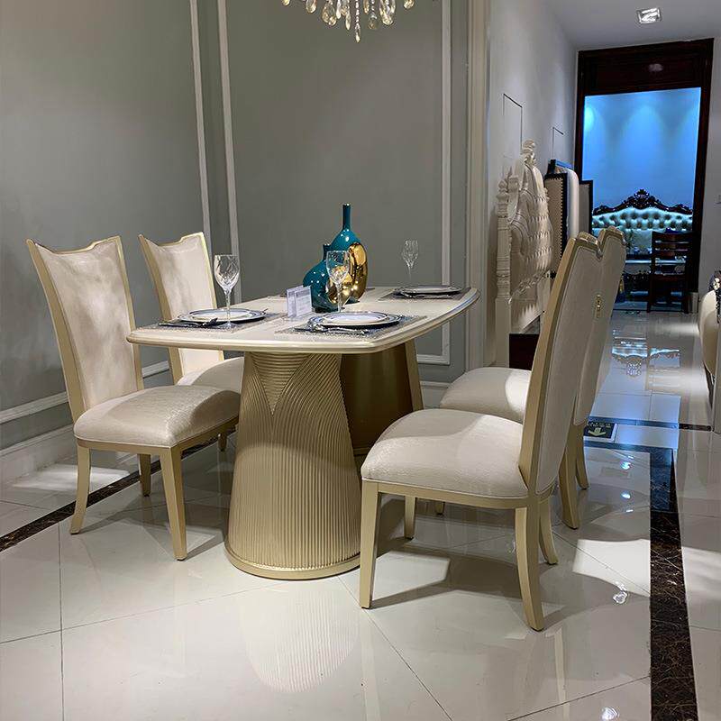 美式轻奢餐桌椅组合欧式小户型样板间餐厅简约后现代长方形饭桌