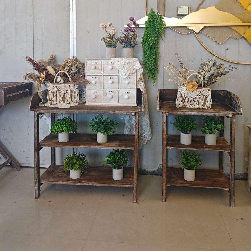 户外花园艺杂货桌实木置物架做旧展示花架庭院杂物桌露台家具多层