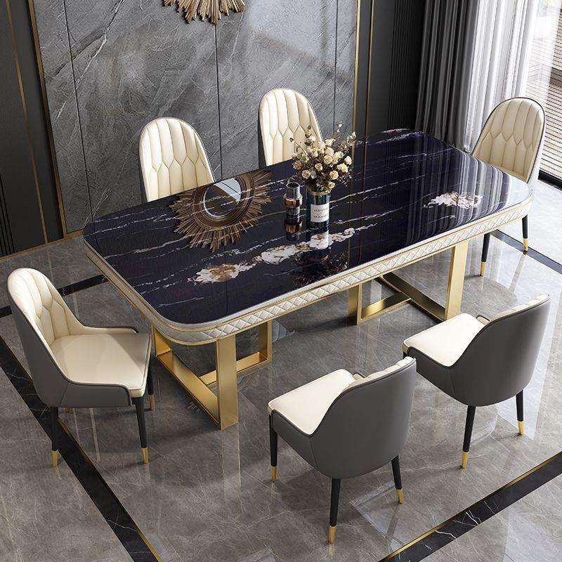 星城轻奢亮光岩板餐桌椅组合家用小户型现代简约长方