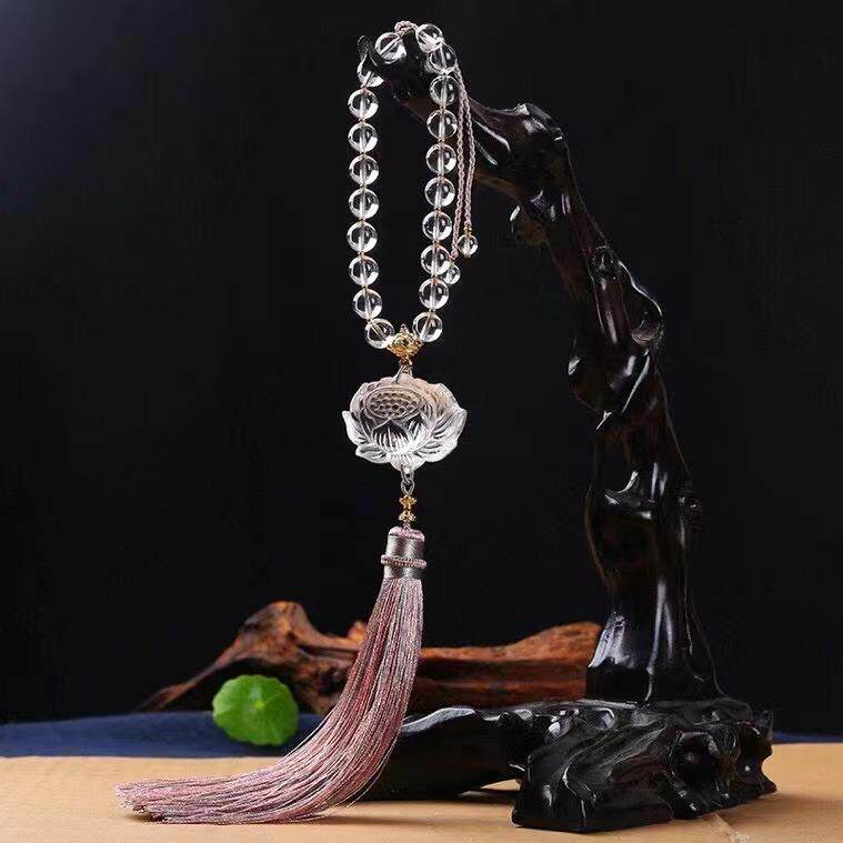 天然白水晶莲花车挂汽车挂件配件莲花寓意吉祥如意出入平安