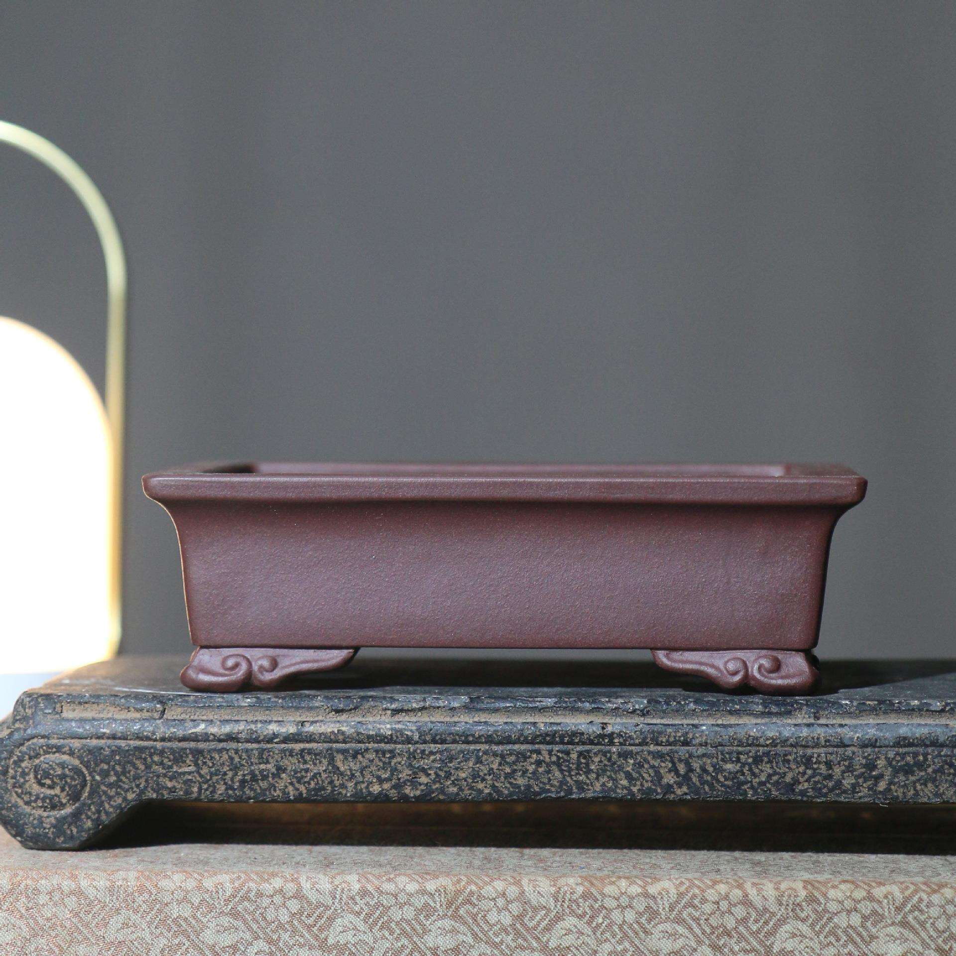 紫砂花盆长方形老紫泥蒋红翠荆阳一族手工盆景盆传统器型云足小盆