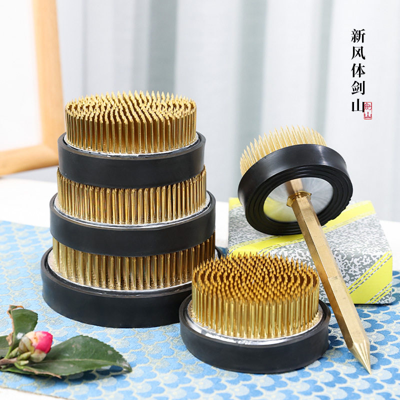 剑山插花器池坊花器专用新风体斜面剑山铜针底座不锈钢针固定神器