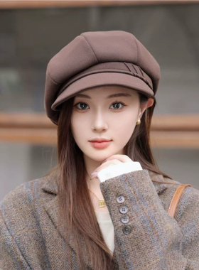 新款贝雷帽女秋冬三种戴法韩版画家帽时尚潮帽八角帽日系报童帽女