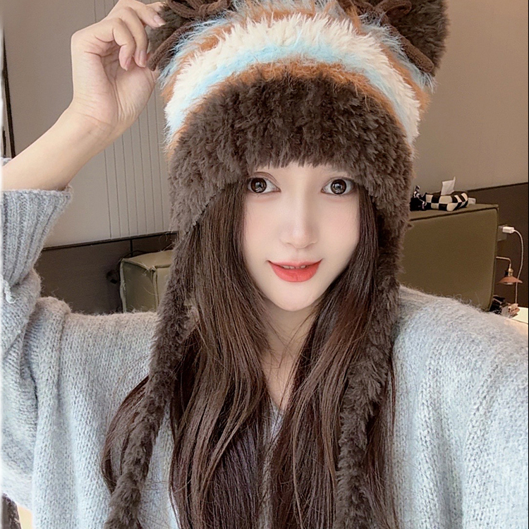 帽子女2025秋冬季甜美可爱彩色流苏针织帽冬天户外防寒保暖毛线帽
