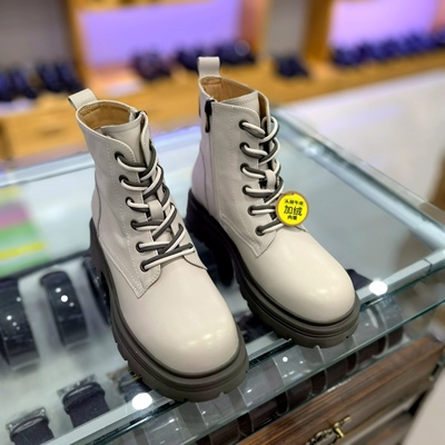 断码清仓头层牛皮短靴女冬季薄绒厚底英伦风拉链马丁靴百搭系带鞋