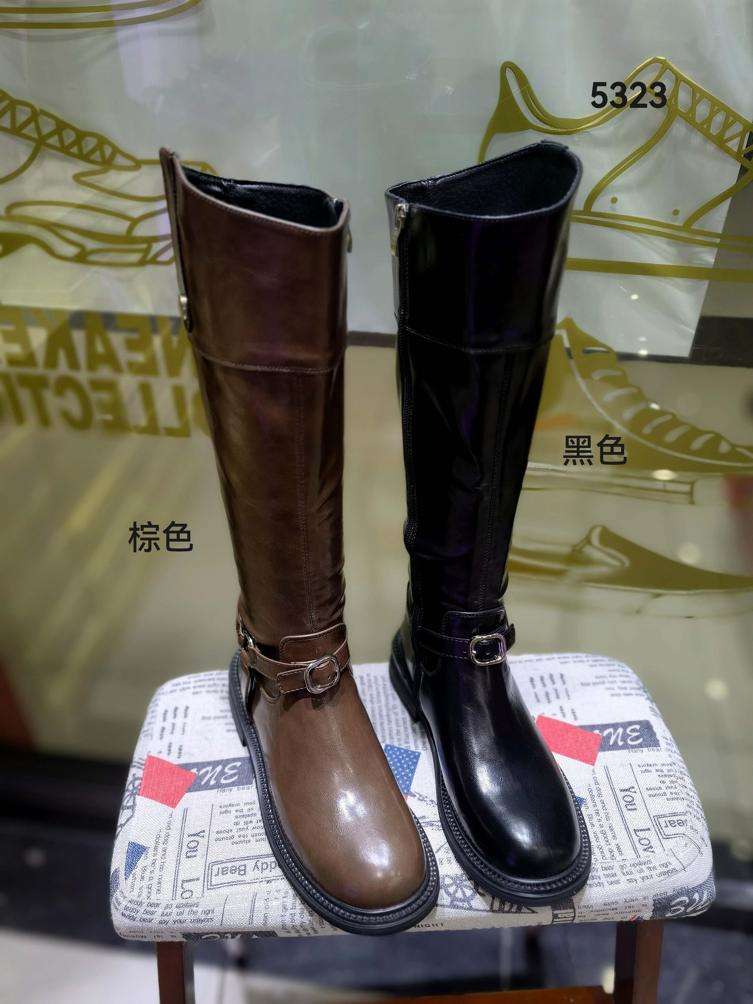 断码清仓皮面骑士靴女秋冬皮带扣加绒长筒靴洋气百搭瘦瘦靴侧拉链