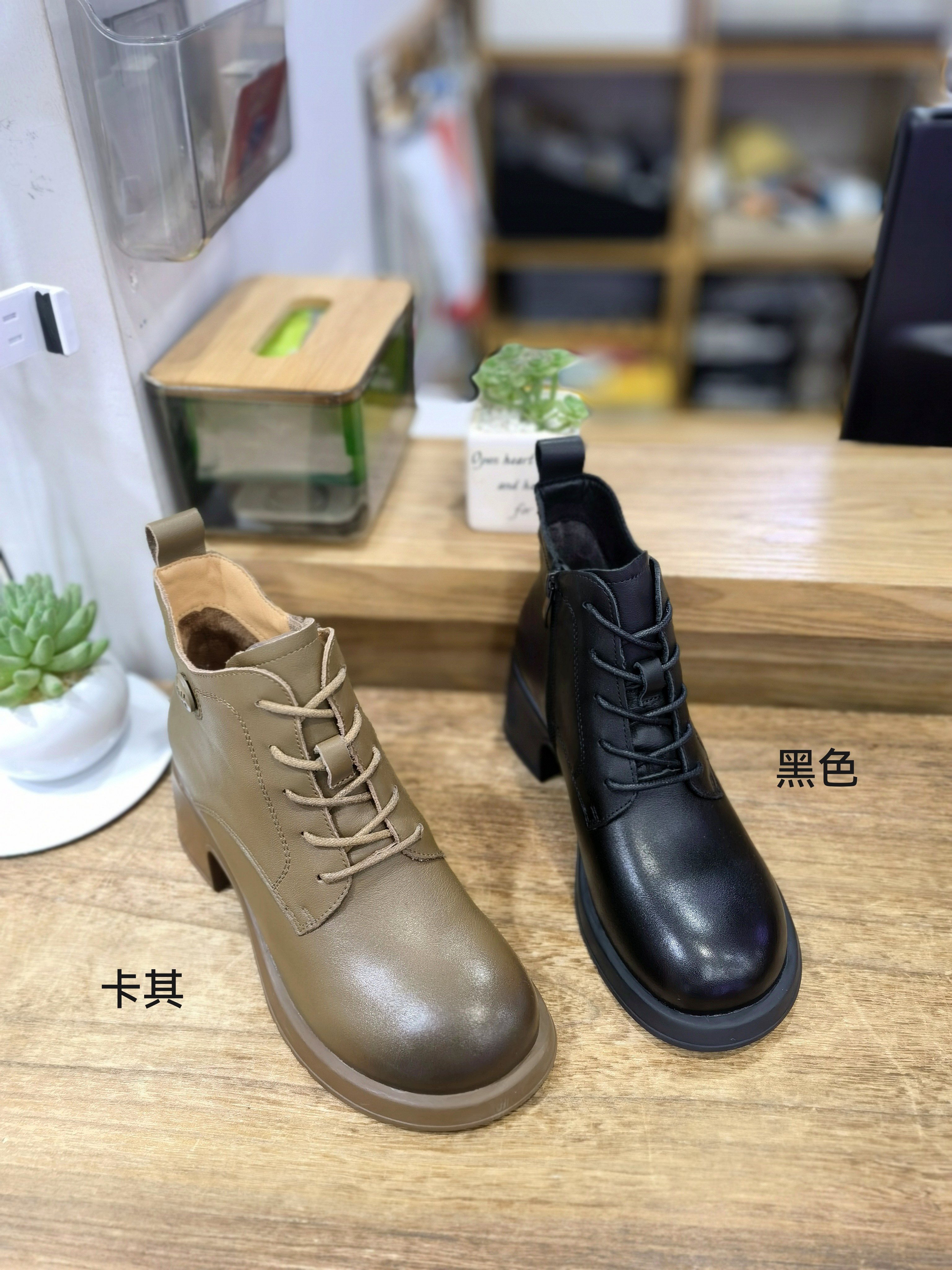 断码清仓头层牛皮短靴女冬季中跟英伦风拉链马丁靴橡胶底系带皮靴