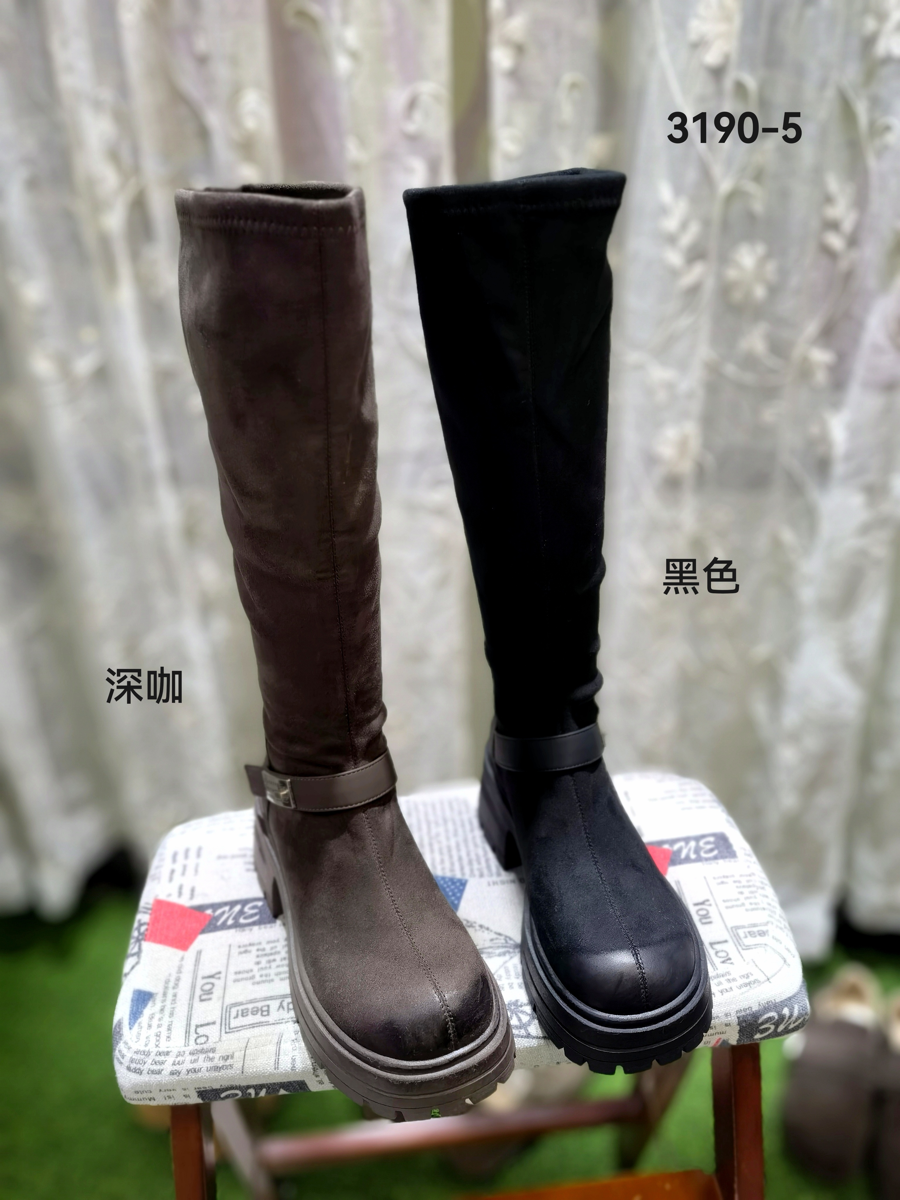 商场撤柜羊猄绒面长筒靴女冬季新款加绒保暖厚底高跟弹力靴瘦瘦靴