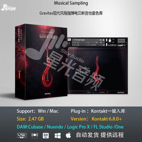Gravitas Bass现代风格指弹电贝司吉他音色库音乐制作编曲音源