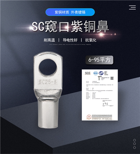 SC25窥口铜鼻子SC10/35/SC50/70SC16/95平方-6/8/10接线端子线耳
