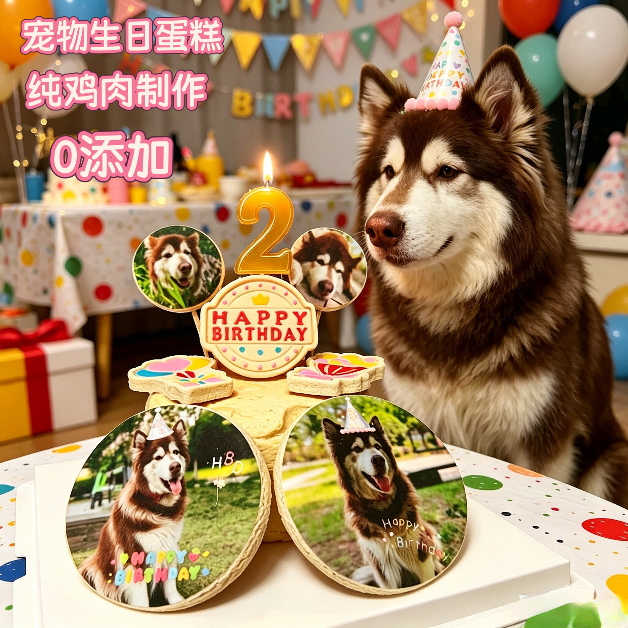 小宠一狼宠物狗生日蛋糕饼干零食定制狗猫咪照片插牌天然无添加