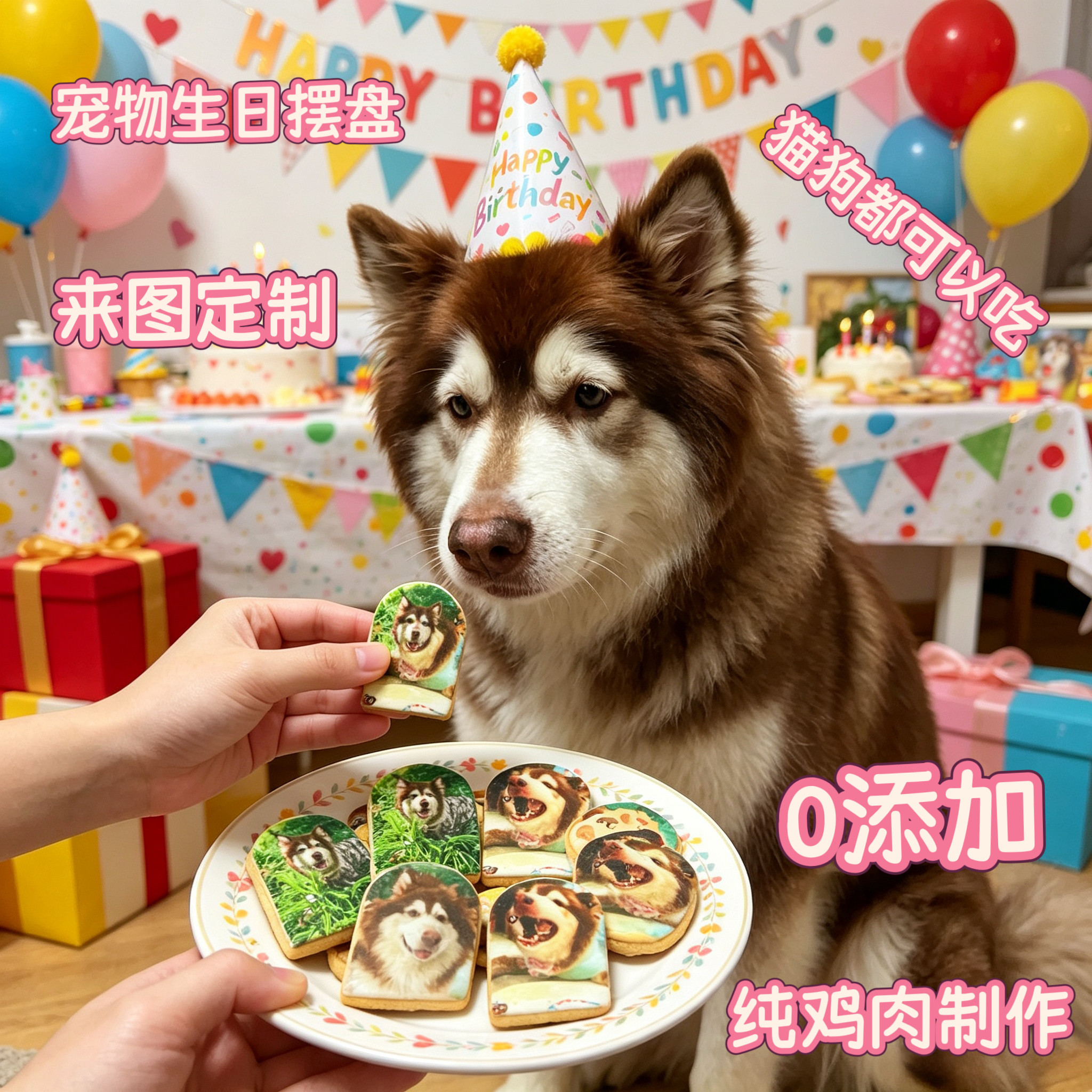 小宠一狼宠物饼干狗生日摆盘零食狗狗猫咪纯鸡肉制作来图定制照片