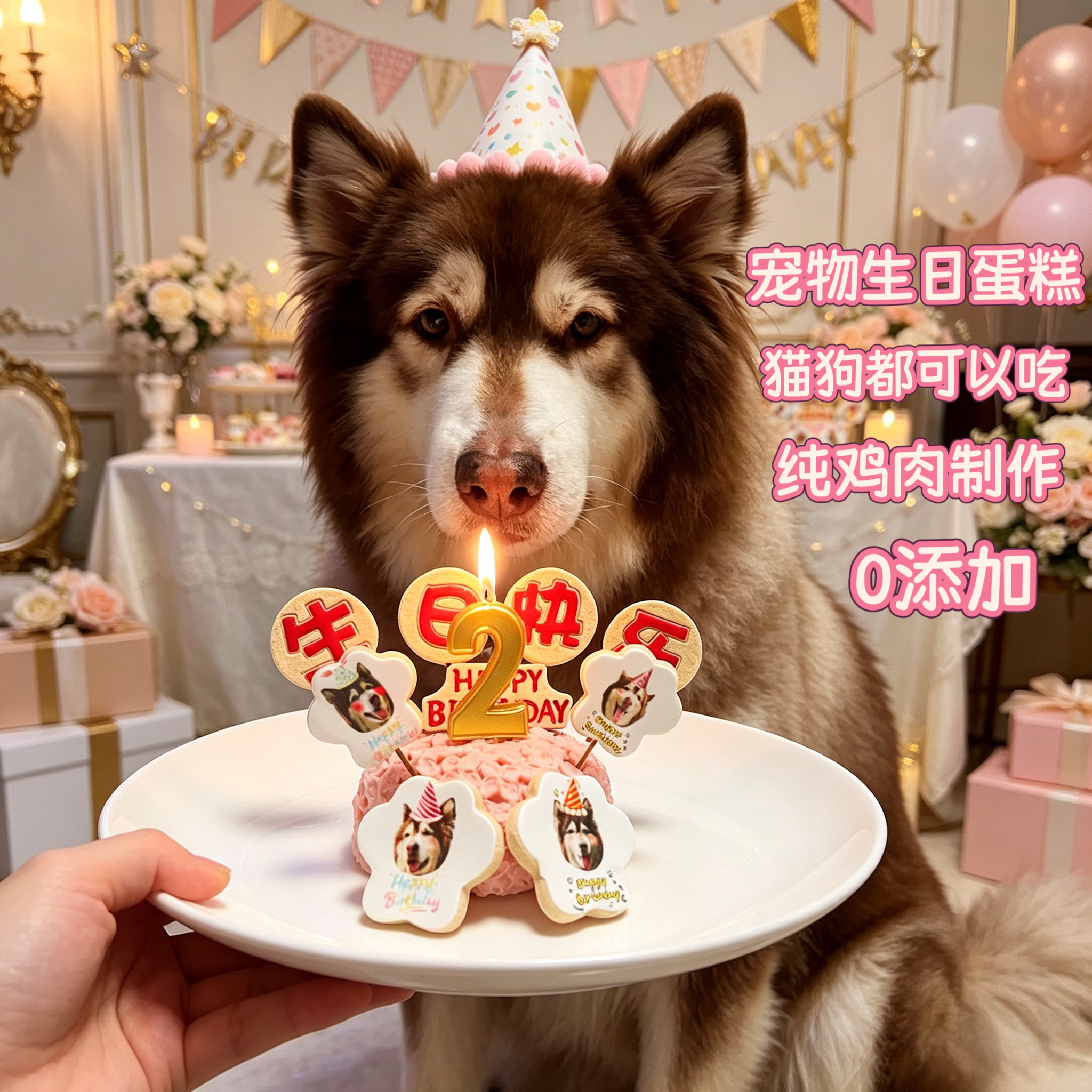 小宠一狼爱心宠物生日蛋糕饼干零食定制狗猫咪照片生日插牌无添加