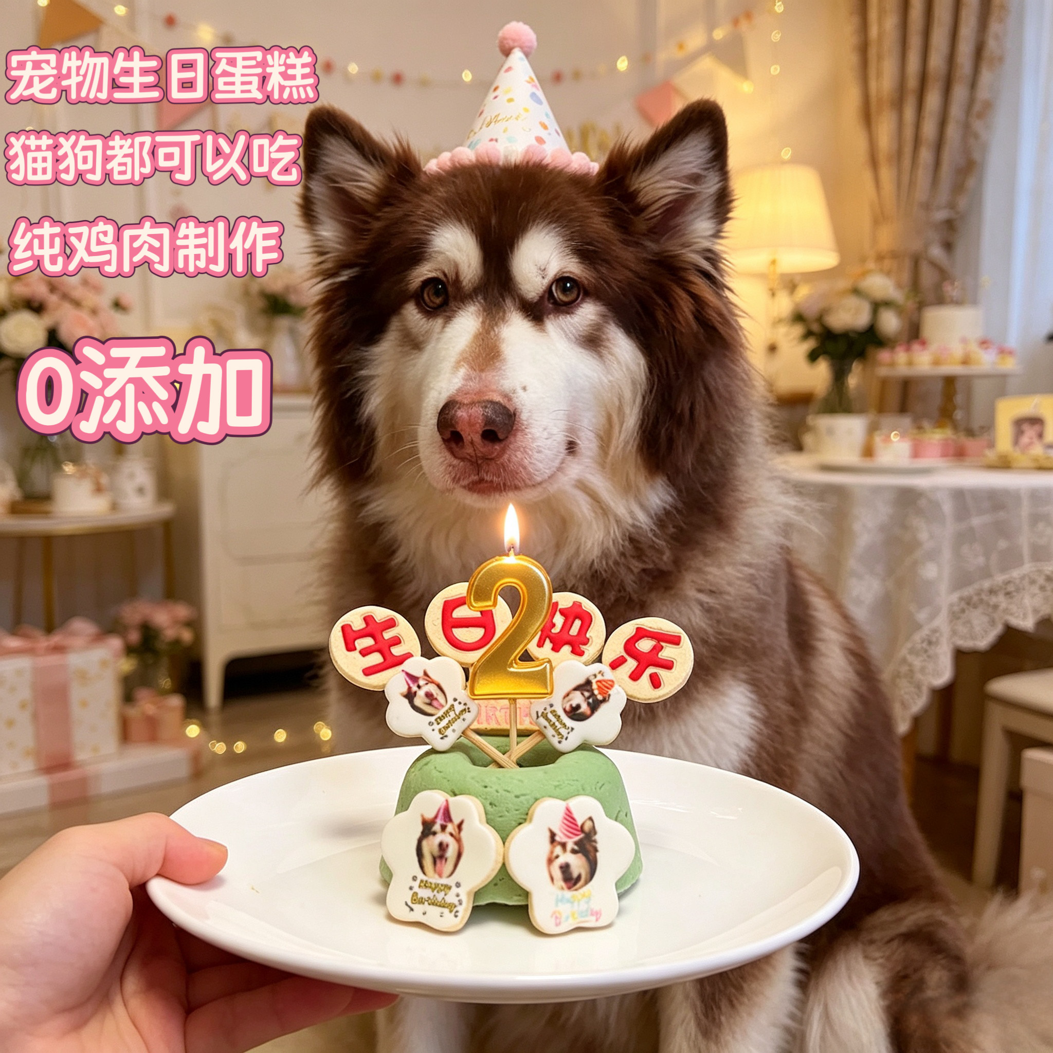 小宠一狼宠物生日蛋糕饼干零食定制狗猫咪照片生日插牌装饰无添加