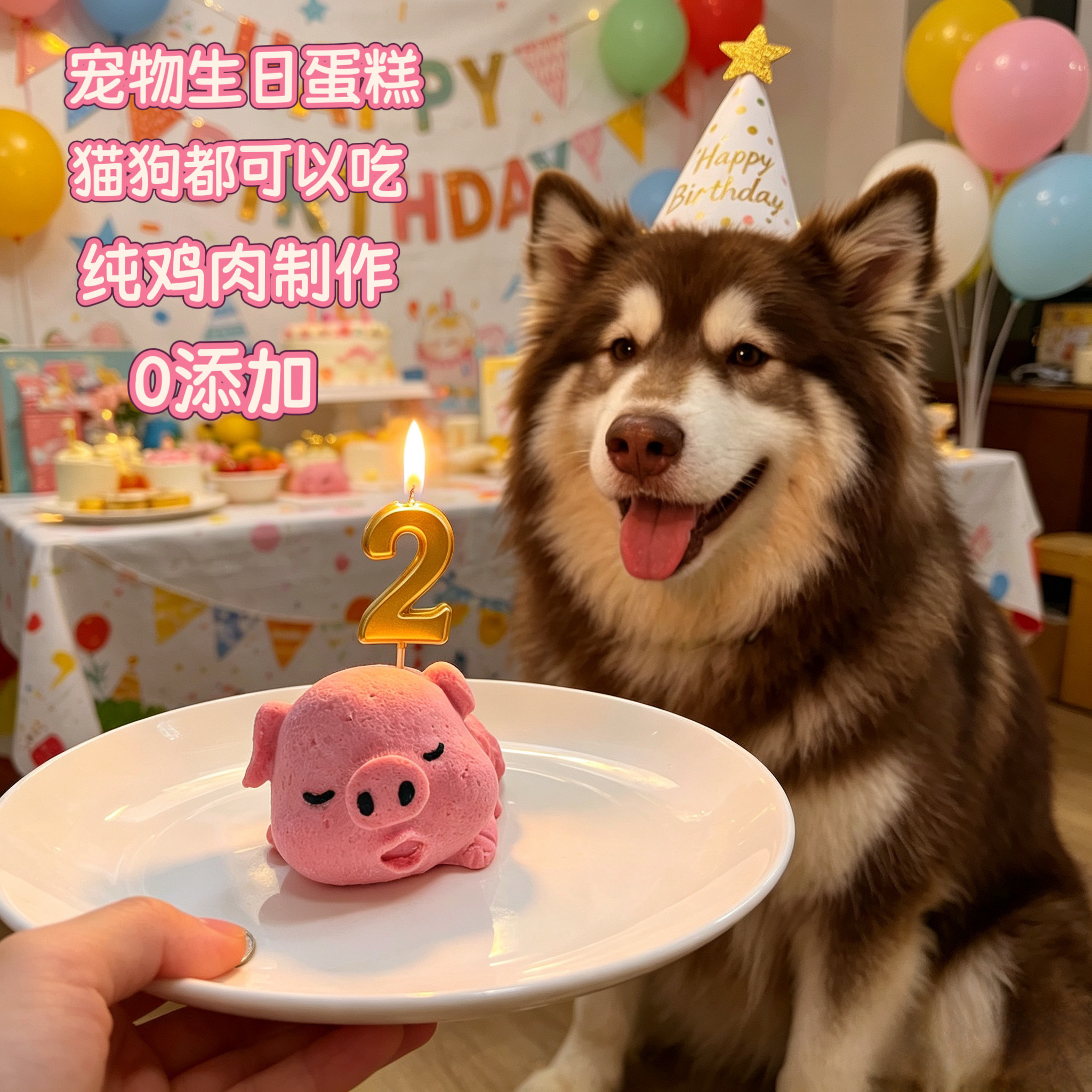 小宠一狼粉色小猪宠物生日蛋糕饼干零食定制狗猫咪照片装饰无添加