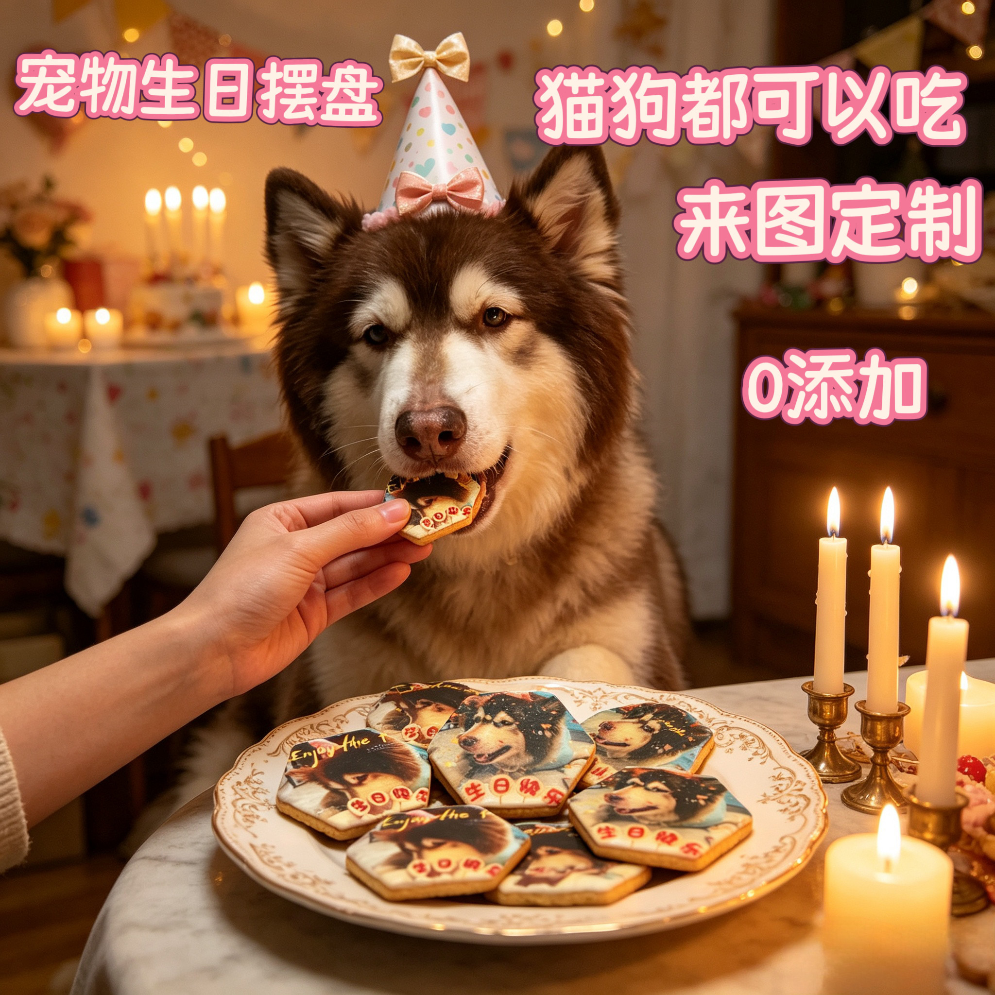 小宠一狼宠物饼干狗生日摆盘零食狗狗猫咪来图定制照片生日礼物