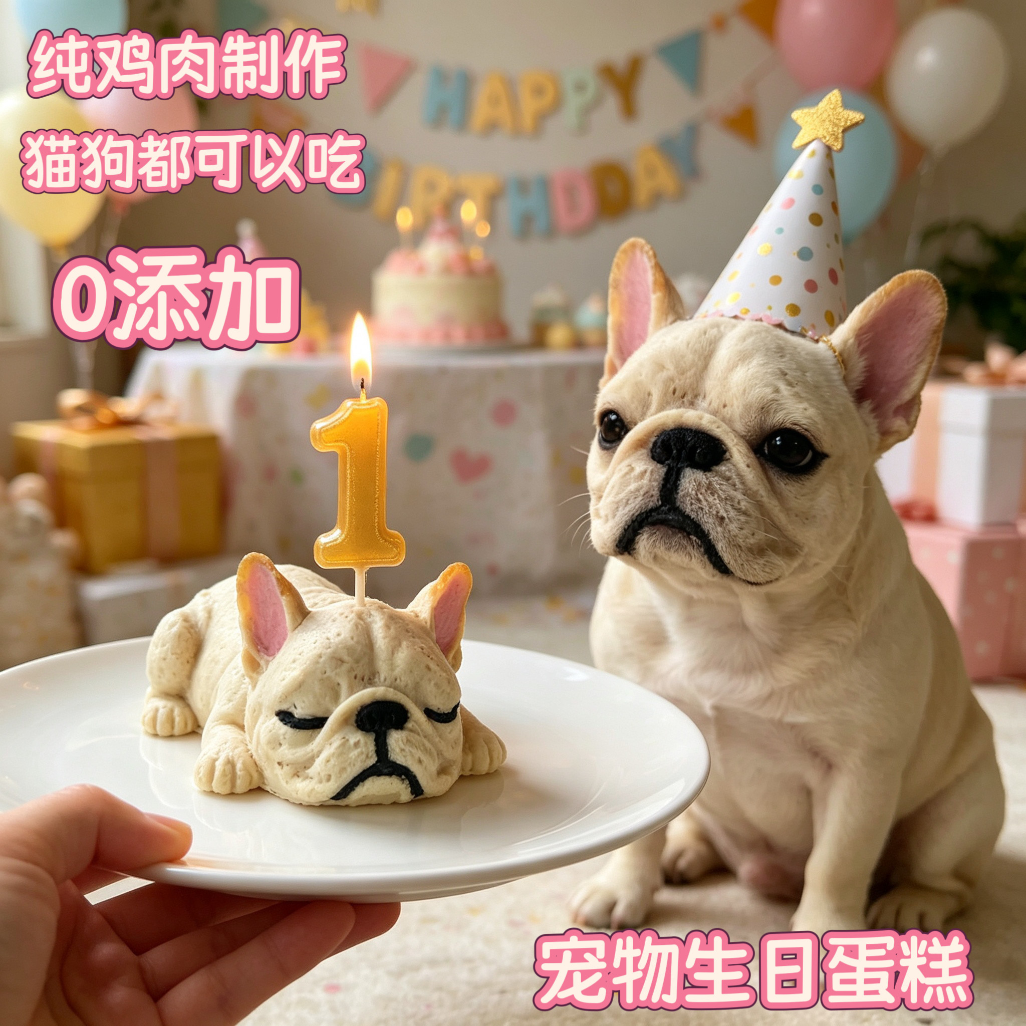 小宠一狼立体法斗宠物生日蛋糕饼干零食定制狗猫咪照片生日插牌