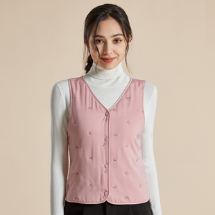 桑蚕丝女士冬季保暖马甲V领红色内穿加绒真丝薄款无袖外传打底衫