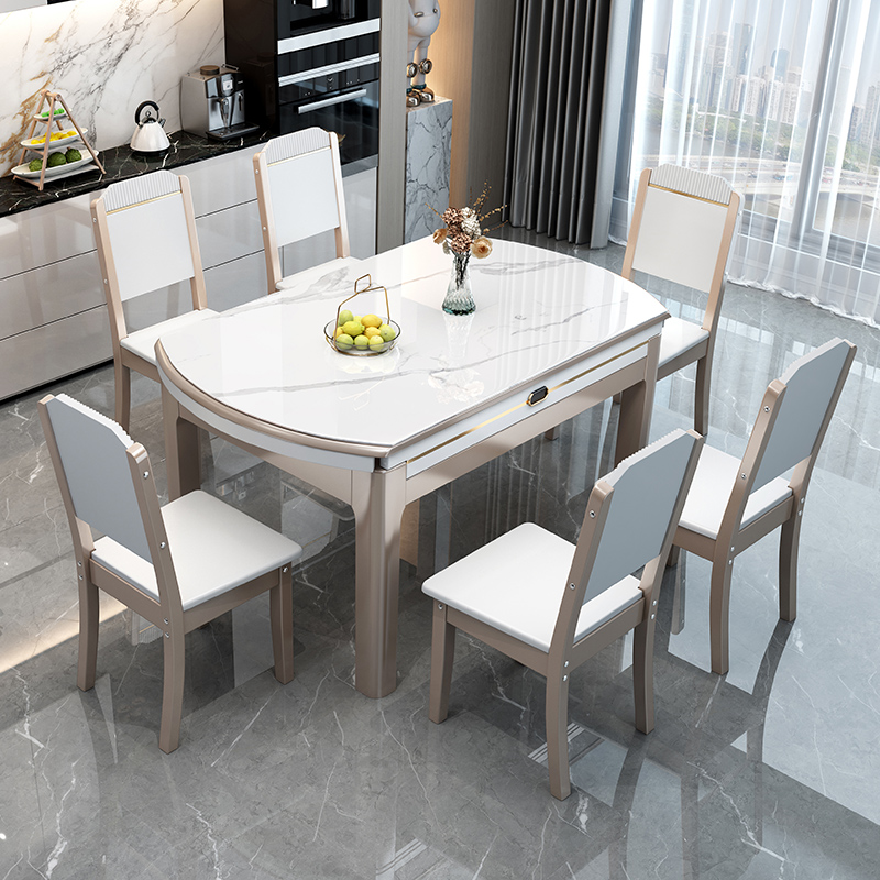 现代轻奢家用方圆两用岩板餐桌