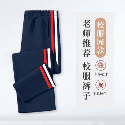 小学生校服裤子秋季藏青色二条杠一道校裤高中生初中长裤直筒儿童