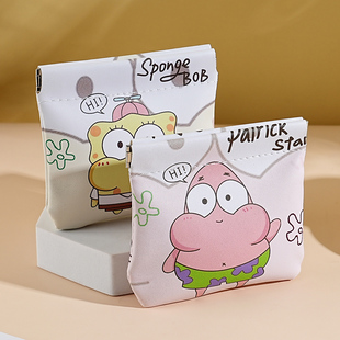 海绵宝宝卡通可爱收纳袋印花口红包女生迷你收纳杂物小包自动闭合