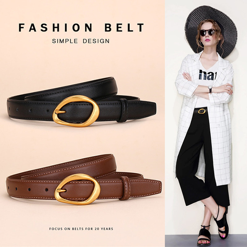 新款真皮装饰腰带女针扣