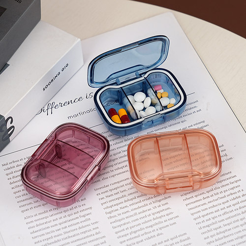 新款便携药盒密封迷你小号随身药片分装盒透明早中晚大容量收纳盒
