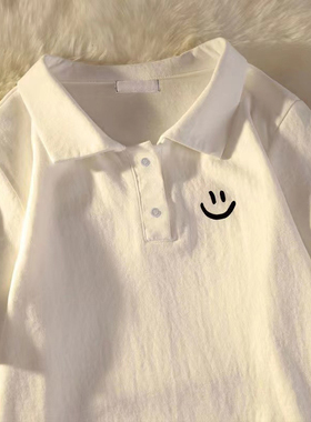 高街短袖t恤男款polo衫美式潮流ins情侣夏季宽松纯棉白色体恤上衣