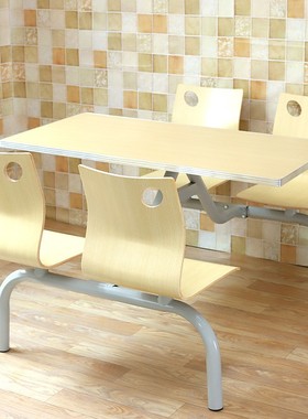 连体餐桌椅组合 学校学生食堂员工4人位靠背款连地小吃店饭堂餐桌