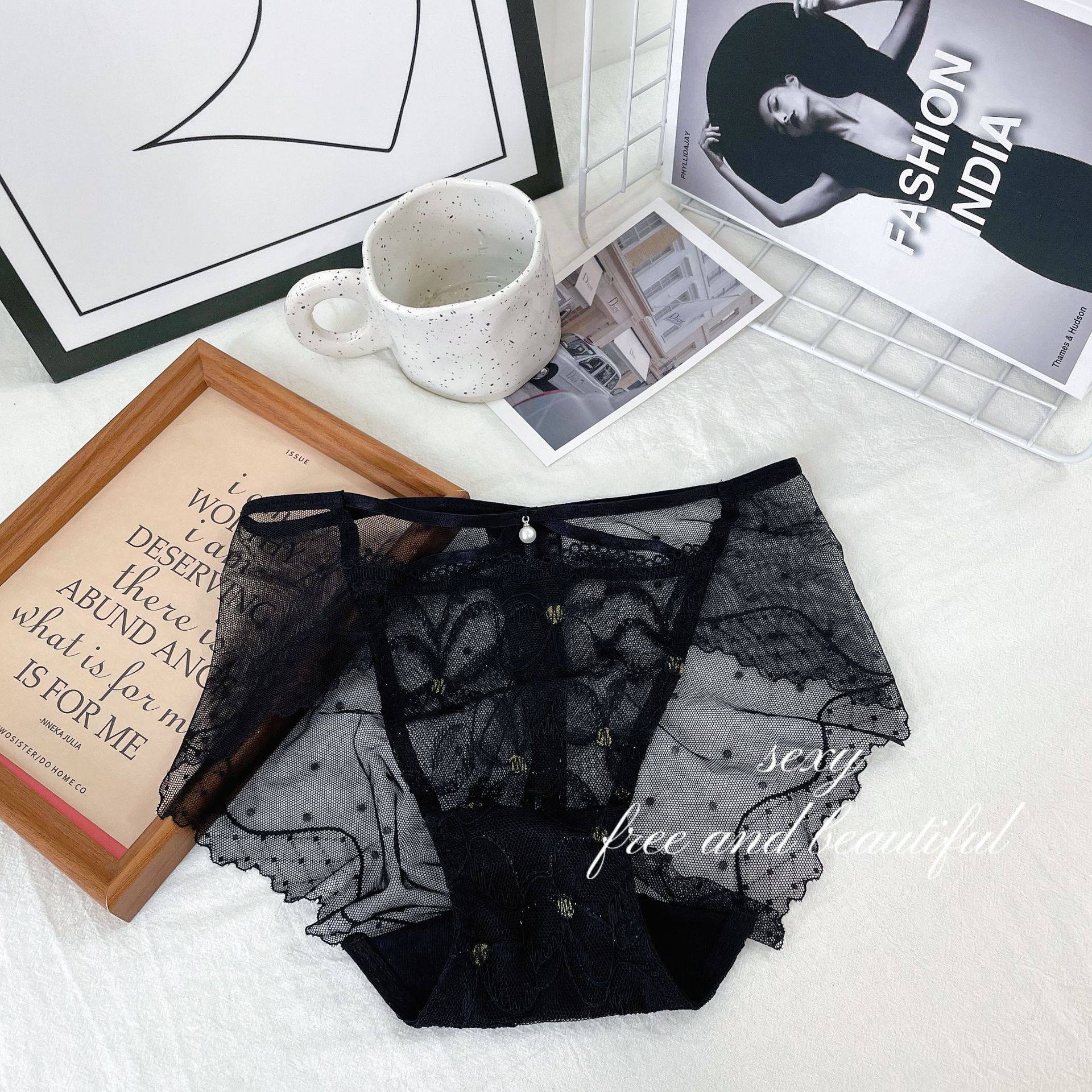 C-A1001薄款提花波点花边网纱交叉镂空内裤蕾丝法式性感纯欲女士,女士内衣/男士内衣/家居服,女三角裤,淘宝优惠券,粉丝福利购,淘宝优惠卷