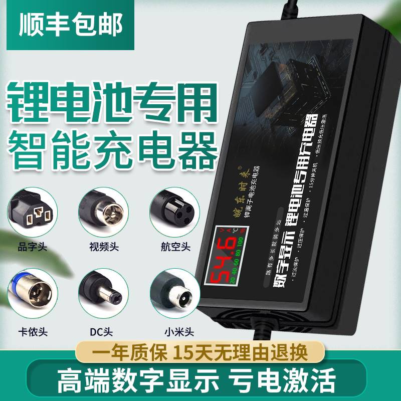 喜德盛48V锂电池电动车充电器36V自行车24V代驾智能修复数显快充