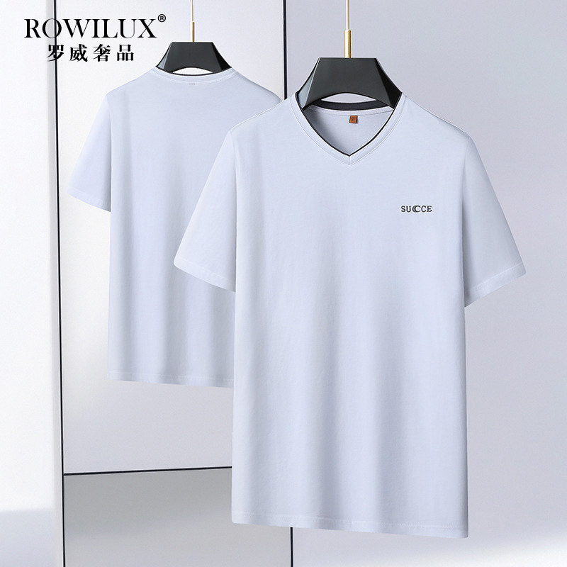 高端大码纯棉白色短袖t恤男夏季中年男士潮流宽松休闲半袖上衣帅