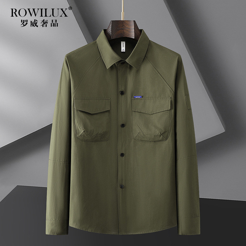 高端军绿色工装长袖衬衫男大码宽松2026春季新款透气薄款衬衣外套