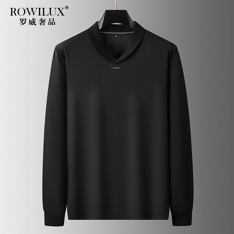 高端时尚潮流V领纯色打底衫男2026年春秋新款大码弹力宽松长袖T恤