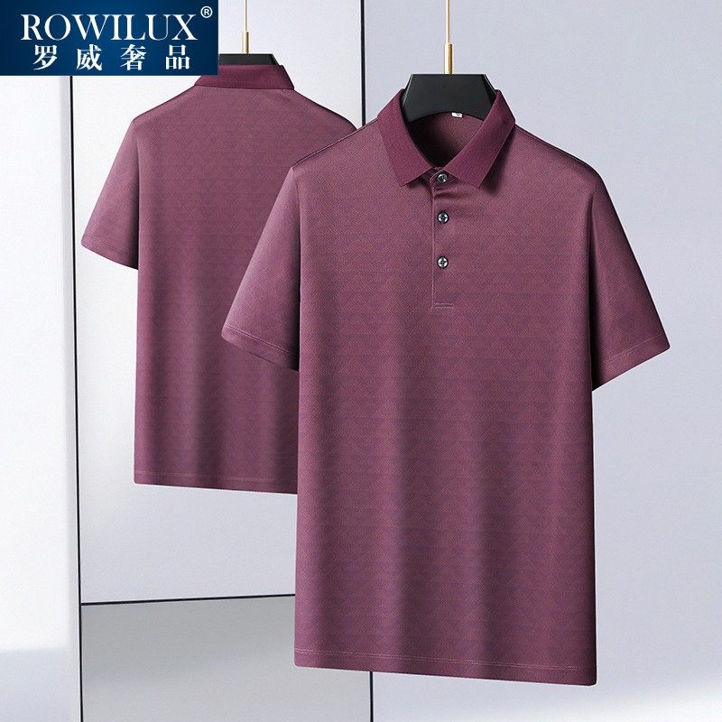 潮牌大码红色冰丝polo衫男短袖夏季爸爸装喜公公婚宴休闲商务衣服