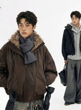 8FF大不相同/复古美式廓形羽绒服毛领冬装加厚保暖90 白鸭绒外套