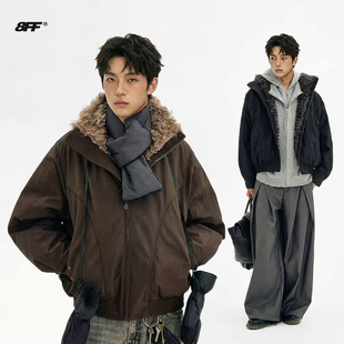 8FF大不相同/复古美式廓形羽绒服毛领冬装加厚保暖90 白鸭绒外套