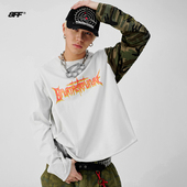 8FF T恤 做旧裂纹印花迷彩拼接破坏小众潮牌长袖 25SS 迷彩狂人