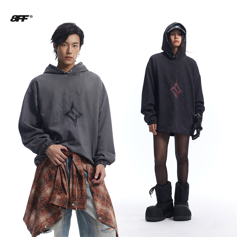 8FF做旧脏染水洗连帽卫衣