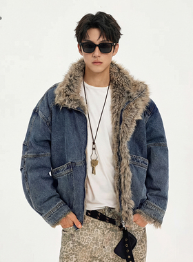 8FF大不相同/复古美式牛仔外套厚实保暖毛领座山雕男女冬季棉服潮