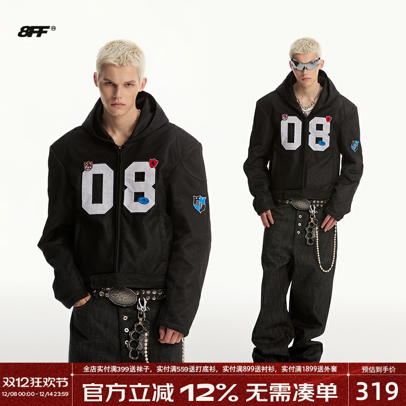 8FF短款数字连帽机车棉服