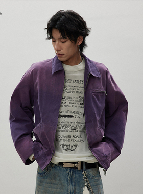 8FF/25SS 水洗做旧破坏印花夹克J97喷马骝工艺帆布vintage外套