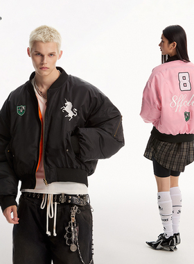 8ff大不相同/潮流双面战马刺绣保暖棉衣bomber加厚棒球棉服外套