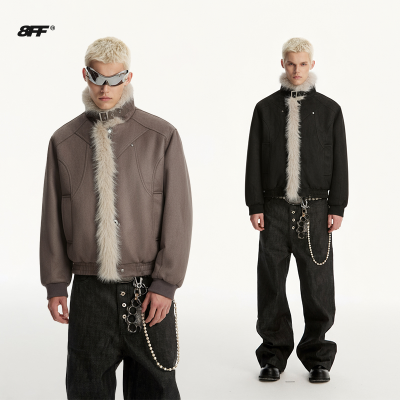 8FF大不相同/25加绒皮毛一体重磅加厚保暖外套复古美式派克棉服