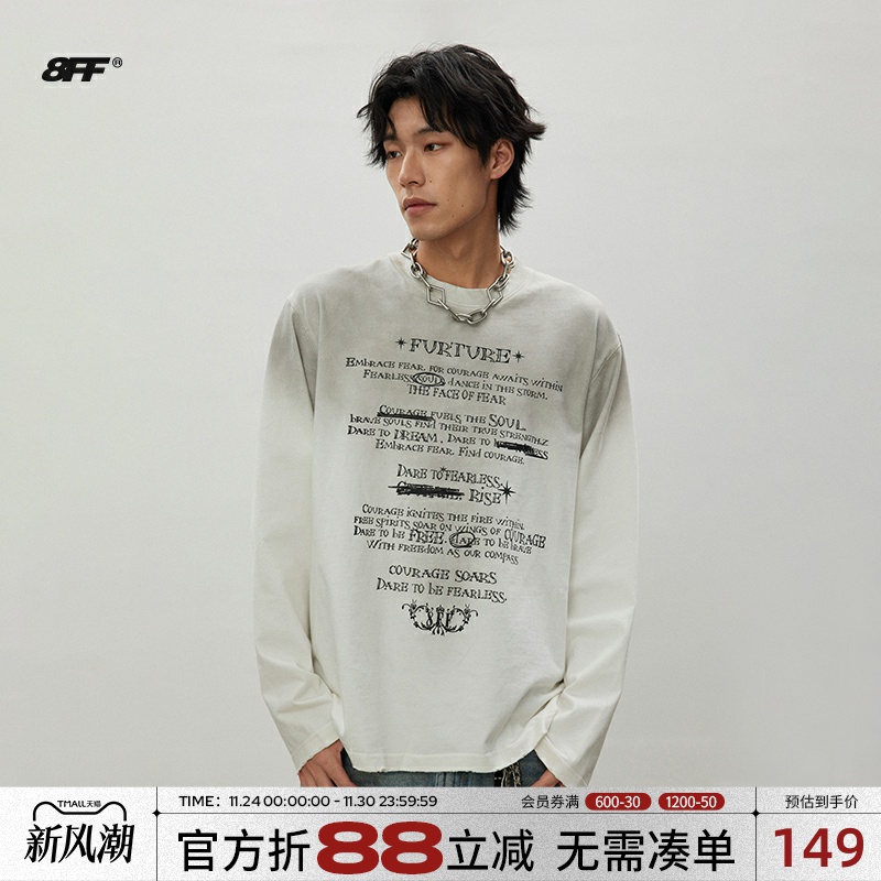 【左奇函同款】8FF/2海报印花水洗做旧长袖T重磅宽松泥染短袖上衣