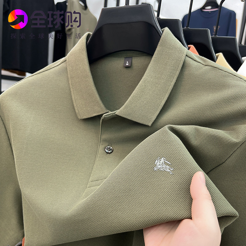 英伦巴宝利娇纯棉长袖翻领POLO衫2025春秋战马刺绣丝光棉男士T恤