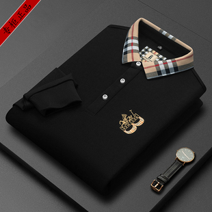 伦巴宝利娇2025新款男士长袖T恤中青年翻领大牌战马休闲Polo衫潮t
